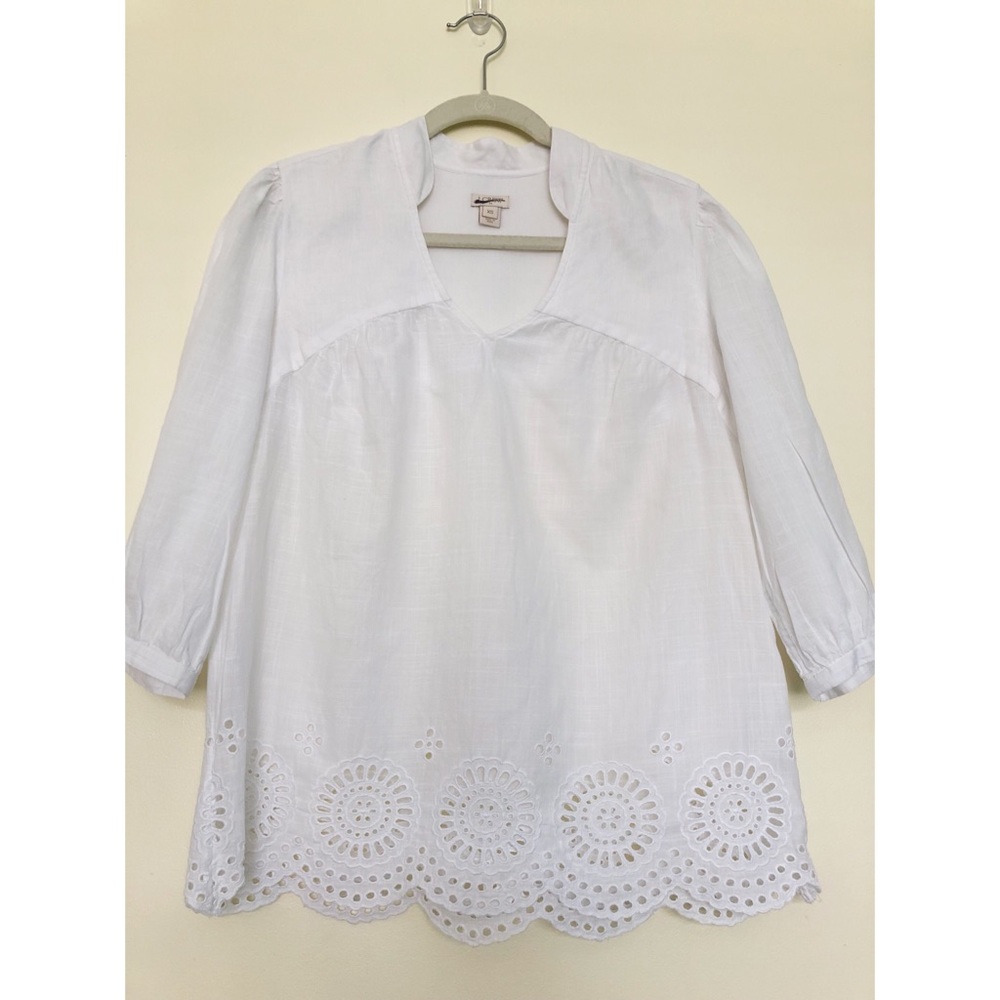 J. Crew Factory White Eyelet Boho Peasant Top XS